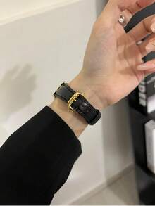 1件 PU圓形錶帶，相容於 女款 38mm 40mm 41mm 42mm 44mm 45mm 46mm 49mm Series Ultra 11/10/9/8/7/6/5/4/3/2/1 SE - 黑色金扣 - 查看 5