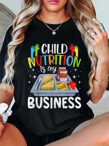 100% Cotton T-Shirt For Nutritionists - Soft And Breathable 'I'm Your Lunch Aunt' Print T-Shirt, Gift For Nutritionists/Teachers/Catering Staff/Lunch Helpers/Childcare Lawyers - Casual Short Sleeve Crew Neck T-Shirt - Everyday Wear T-Shirts - 黑色 - 查看 1