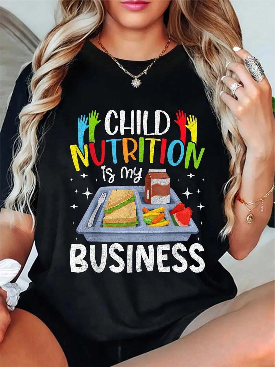 100% Cotton T-Shirt For Nutritionists - Soft And Breathable 'I'm Your Lunch Aunt' Print T-Shirt, Gift For Nutritionists/Teachers/Catering Staff/Lunch Helpers/Childcare Lawyers - Casual Short Sleeve Crew Neck T-Shirt - Everyday Wear T-Shirts - 黑色 - 查看 1