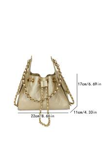 Rhombus Pattern Women's Large Capacity Shoulder Crossbody Drawstring Bucket Bag, Commuter Handbag - Gold - View 7