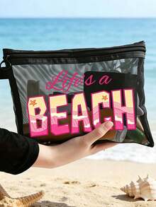這款「Life's A Beach」印花網格化妝包可收納口紅與氣墊粉撲，海濱風透明大容量盥洗包，旅行化妝收納理想之選，夏威夷風網格化妝包，適合海邊度假、購物，亦適用於節日、健身、母親節、情人節、教師節、女性旅行、短途旅行及日常出行 - 彩色 - 查看 14