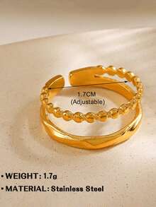 1pc Stainless Steel Gold-Plated Minimalist Oil-Pressed Ring, Niche Simple Cold Style DIY Jewelry, Suitable For Women's Daily Wear - Gold - View 6