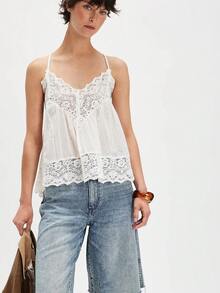 Women Camisoles Lace Spaghetti Strap Casual Tank Tops Summer Fashion Sleeveless Tops Streetwear - Blanco - Ver 2
