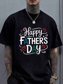 Unisex Short-Sleeve T-Shirt With A Father's Day Graphic Print, Featuring Bold Lettering And Heart Details. A Perfect Gift For Dads, Stepdads, And Father Figures. Ideal For Father's Day Celebrations. This Casual Short-Sleeve T-Shirt Is Suitable For Lounging At Home, Everyday Wear, Parties, And Travel-Perfect As A Gift For Friends Or Family. - 黑色 - 查看 6