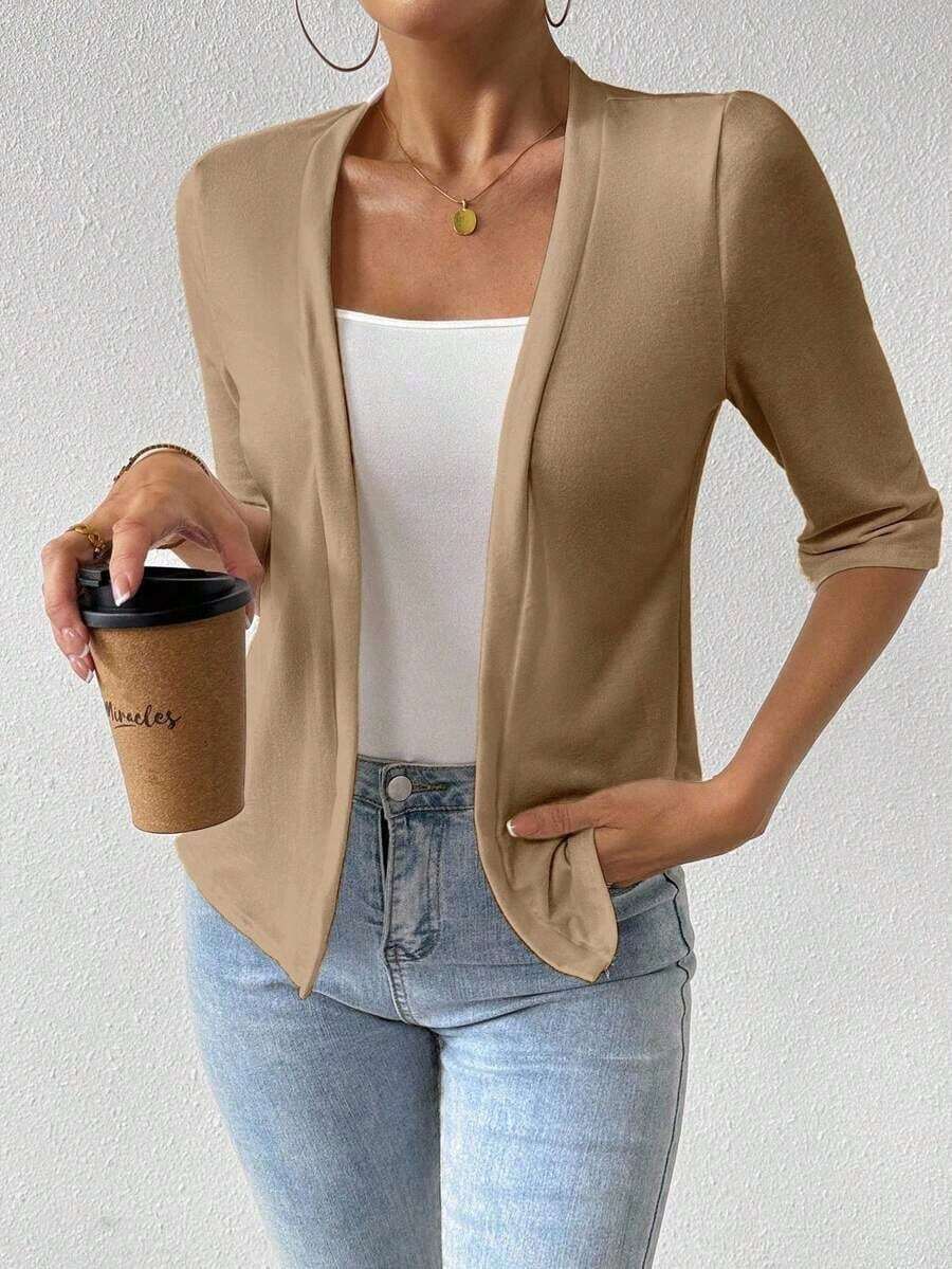 Chaqueta regular para mujer, cárdigan de verano - Caqui - Ver 1