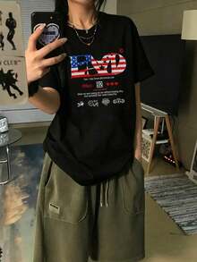 Women's Short-Sleeved T-Shirt, 100% Cotton. Loose, Versatile, And Fashionable Design. Weight: 200g. One-Piece Top. - 黑色 3 - 查看 2
