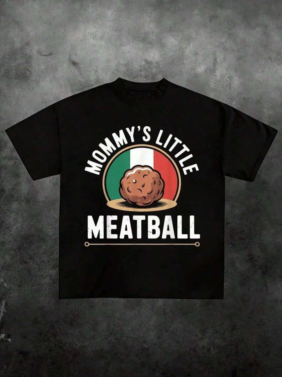 1 Piece "Mommy's Little Meatball" Printed T-Shirt, Casual Print, Comfortable And Versatile, With Letter Pattern, 100% Pure Cotton, 220g, 180g 100% Cotton - 4 - 查看 1