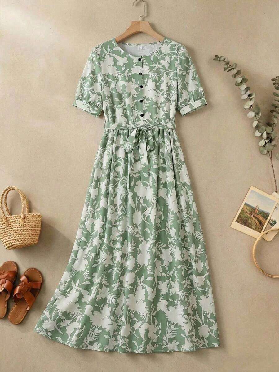 Vestido midi con botones estampados - Multicolor - Ver 1