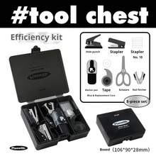 1 Set Caja de herramientas con perforadora y grapadora, útiles escolares y de oficina portátiles y mini - Conjuntos - Ver 16