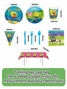 SpongeBob SquarePants SquarePants Series Birthday Party Set - Cartoon-Printed Triangular Flags, Dinner Plates, Paper Cups, Knives And Forks, Napkins, Tablecloth - All Included For A Complete Birthday Party Decoration Kit - Multiple Styles - View 3