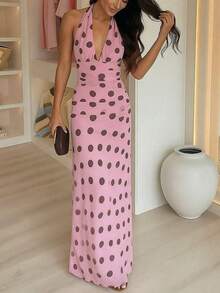 Vestido largo primavera 2026, tirantes lunares cuello V, elegante y moderno - Rosa - Ver 6