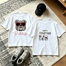 2-Piece Couple Matching Pattern T-Shirt, 100% Cotton, Loose Fit, Soft And Breathable, Casual Round Neck Short Sleeved Top Graffiti Art Design With Woman Portrait Versatile Patterns No Picky Combinations Coordinated Dating Casual Travel Simple And Cartoonish Printing Styles High Cost-Effectiveness - 白色 - 查看 1