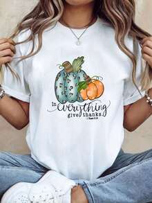 Camiseta de diseño estampado casual 100% algodón para mujer, 1 pieza, 100% algodón puro, camiseta de mujer, camiseta con estampado de leopardo y calabaza, camiseta de manga corta con cuello redondo para mujer, top deportivo casual transpirable de algodón puro, regalo de vacaciones, tops de verano 2026, tops de verano para mujer, conjuntos diarios para mujer, adecuado para primavera, verano y otoño. - Blanco - Ver 1