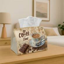 1pc Vintage Coffee Art Tissue Box, Cup-Shaped Chocolate Brown Tissue Holder For Home/Car/Kitchen Decor, Party & Holiday Organizer - Multicolor - View 7