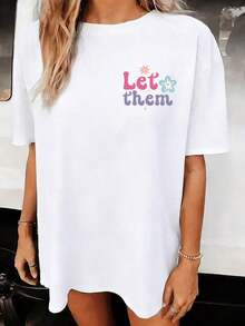 New Summer 2026 Women's T-Shirt, Double-Sided Print, Casual, Plus Size, Round Neck, Drop Shoulders, Loose And Comfortable Fit For Everyday Wear, Pure Cotton T-Shirt - High Quality - 白色 - 查看 2