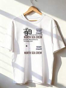 Camiseta de Manga Corta con Estampado de Letras Superpuestas,Camiseta de manga corta de moda para primavera y verano de 2026, hecha en México, 180 gramos. Estampado de dibujos animados, modelo de pareja, apta para uso interior o exterior. Cuello redondo, unisex, ideal para oficina y ocio. Paquete de una pieza. - WH-P631577SLNDXZGY428 - Ver 3