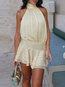 Vestido sin mangas con volantes encaje espalda descubierta elegante - Albaricoque - Ver 1