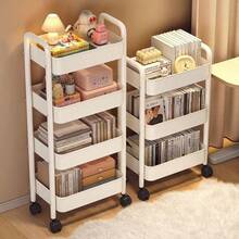 1pc Multi-Function Mobile Storage Rack Cart, Suitable For Living Room, Kitchen, Bedroom, Bathroom, Can Store Snacks, Books, Etc. - White - View 4