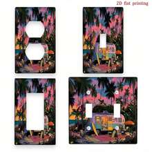 1pc Beach Camping Sunset Print Switch Panel Cover, Funny Home Decor Sticker For Bedroom, Kitchen, Wall - A - View 1