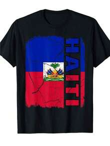 Camiseta con Gráfico del Escudo de Armas de Haití Estilo Retro, 100% Algodón, Cuello Redondo, Transpirable, Cómoda, Ropa Casual para Vacaciones - Blanco - Ver 8