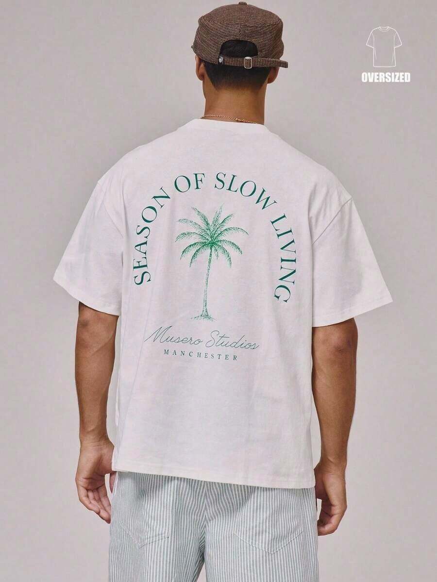 Camiseta de manga corta con estampado gráfico de eslogan "TASTE THE HEAT" de gran tamaño y espalda ancha, esencial para primavera y verano - Blanco - Ver 1