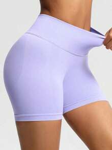 Pantalones cortos de yoga sin costuras de cintura alta para mujer - Levantamiento de glúteos elástico, adecuado para correr, fitness y actividades al aire libre| Apariencia de moda| Tela elástica de verano - Púrpura malva - Ver 7