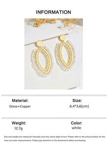 OOQ 1 Pair Minimalist Hollow Oval Pearl Beaded Handmade Earrings, Fashionable Fresh Elegant Earrings For Women, Suitable For Daily Wear, Any Festival, Gathering, Party (Handmade Pearl Color, Quantity And Position Are Random) - White - View 6