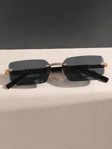 1 Pair New Unisex Fashion Rimless Rectangular Metal Frame Glasses, Exquisitely Carved, Multi-Functional Style, Suitable For Daily Life, Street Photography, Commuting, Outdoor Travel - Multicolor - View 3