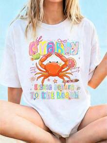 Women's 100% Cotton Graphic Graphic T-Shirt With Double Print "If I'm In A Bad Mood, Please Go Back To The Beach" And "Salty", Casual And Oversized Summer Style | Summer Clothes | Holiday Outfits Pure Cotton T-Shirt 100% Cotton 100% Cotton - 白色 3 - 查看 6