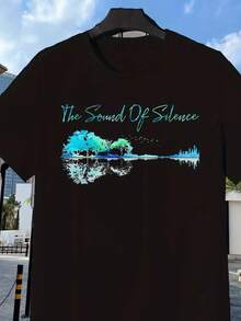 Men's Short-Sleeved Crew Neck T-Shirt, Graphic Tee With Tree Design And Urban Silhouette,  Summer Casual Top, Black. With A Crisp, Streamlined Cut, This Garment Creates A Clean And Dynamic Look. Its Relaxed Yet Flattering Silhouette Suits All Body Types, Offering A Style That Is Both Casual And With A Touch Of Elegance. - 黑色 - 查看 1