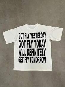 VHUTHK (230G T-Shirt) Men's Summer T-Shirt With Round Neck And Short Sleeves, Casual Print GOT FLY YESTERDAY GOT FLY TODAY WILL SURELY GET FLY TOMORROW - 白色 - 查看 6