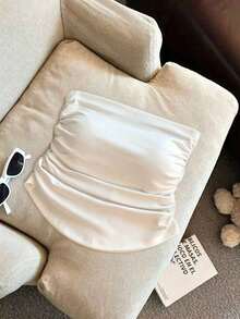 Top tubo plisado de unicolor simple, casual de verano - Blanco - Ver 9
