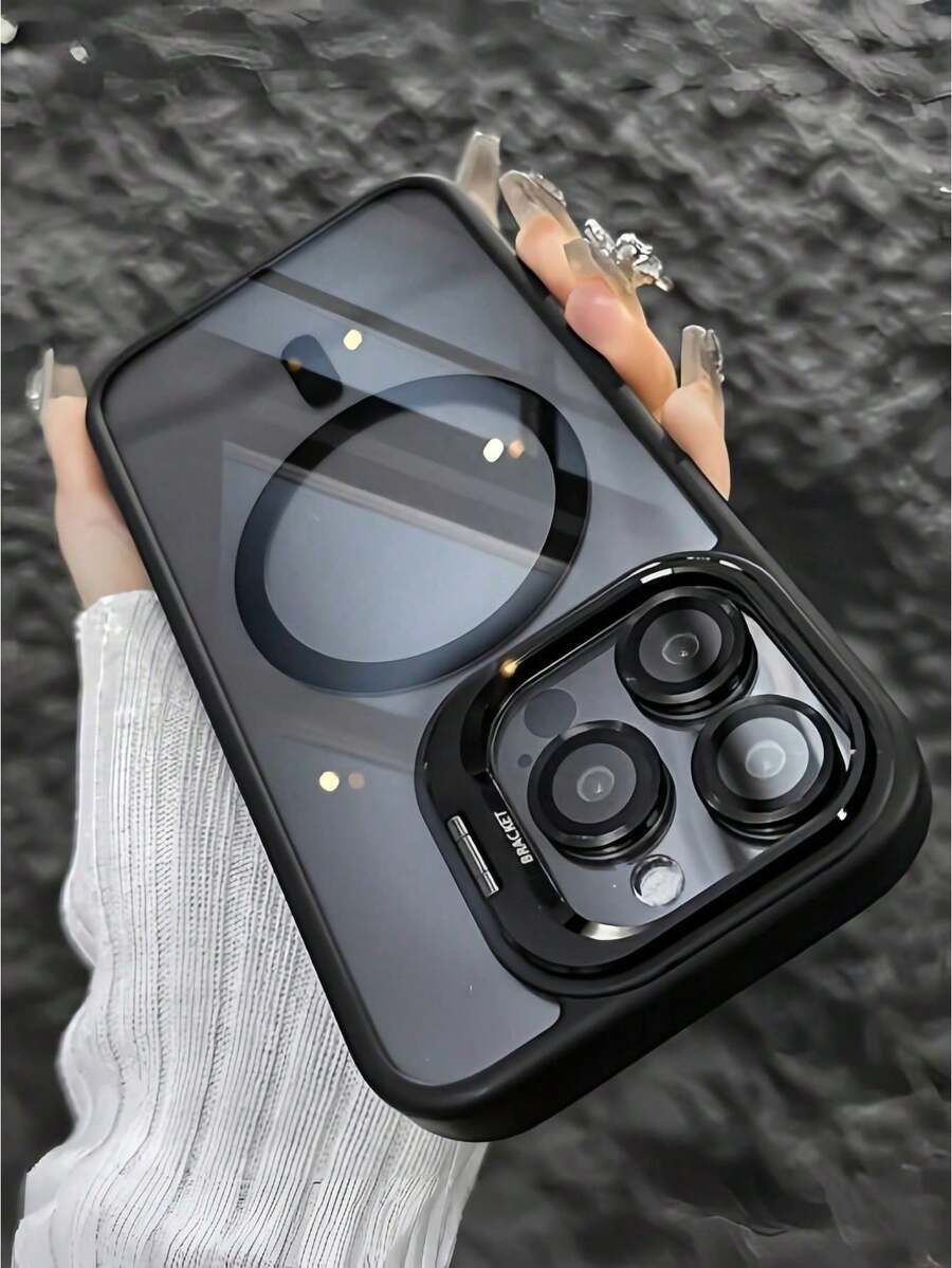 Luxury Magnetic Shockproof Heavy Duty Premium Case With Kickstand And Tempered Glass Lens Protector Waterproof Dustproof Scratch-Resistant Compatible With IPhone 16/15/14/13/12/11 Pro Max Plus Spring Birthday Anniversary Gift - Black - View 1