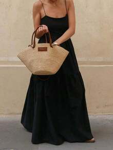 Vestido corto de mujer, simple, de moda, casual, diario - Negro - Ver 4