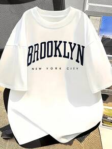 Men's Short Sleeve T-Shirt, 100% Cotton With Letter Print - Breathable Crew Neck, Casual And Sportswear, Regular Fit, Summer Essential For Streetwear, Gym, Everyday Wear - Fabric (No Harsh Chemicals) Tee - 白色 - 查看 1