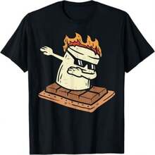 Camiseta informal de algodón de manga corta y cuello redondo para mujer con divertido estampado gráfico de malvavisco. - Negro - Ver 1