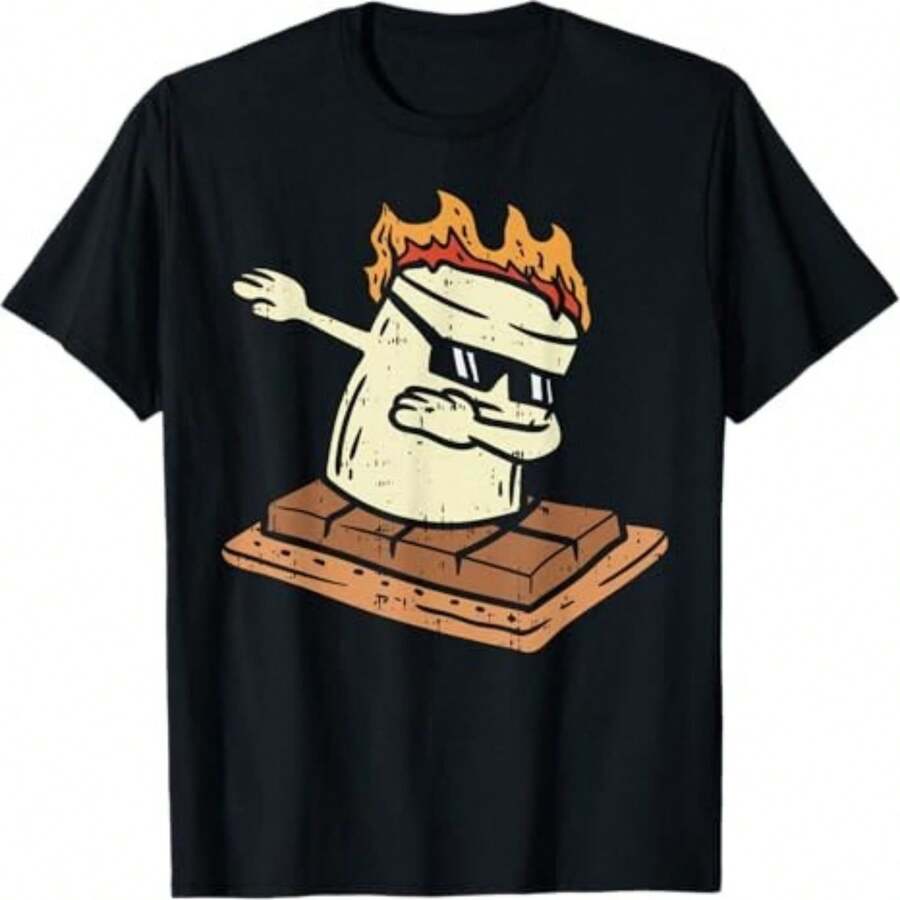 Camiseta informal de algodón de manga corta y cuello redondo para mujer con divertido estampado gráfico de malvavisco. - Negro - Ver 1