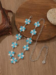 17 pièces Ensemble de chaîne de taille réglable de style bohème, motifs vintage sculptés, turquoise, cristal, en forme de cœur, bijoux turquoise multi-saisons - Multicolore - Voir 3