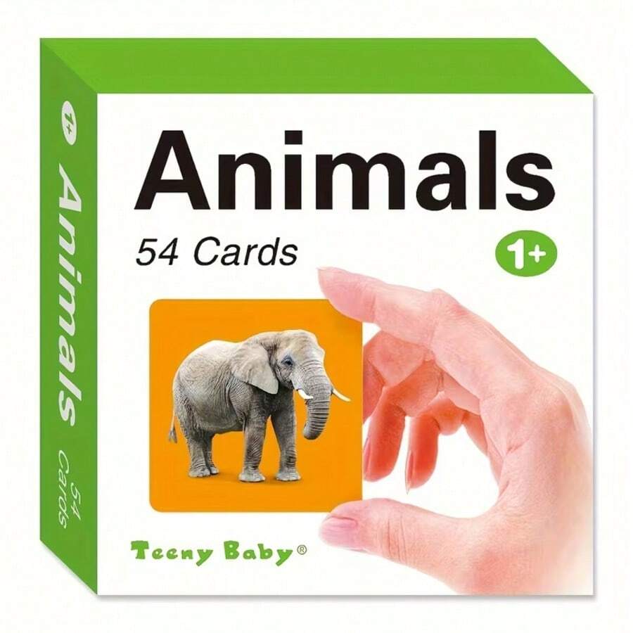 54pcs/Box English Animal Word Learning Flash Cards, 54 Different Small Animal Images With Corresponding Word Learning, Rounded Card Design For Hands, Great Choice For Parent-Child Interaction