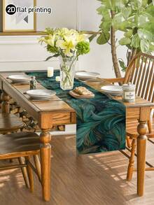 1pc Peacock Feather Printed Tablecloth, Available In Multiple Sizes, Suitable For Home Dining, Kitchen Decor, Home Decoration, Outdoor Party And Restaurant Decor, Linen-Like Texture - Multicolor - View 2