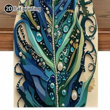 1pc Peacock Feather Printed Tablecloth, Available In Multiple Sizes, Suitable For Home Dining, Kitchen Decor, Home Decoration, Outdoor Party And Restaurant Decor, Linen Texture Appearance - Multicolor - View 9