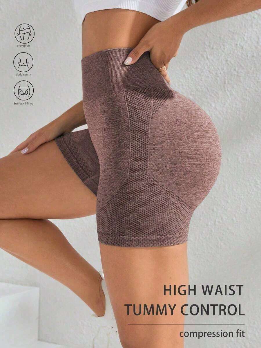 Sport Pantalones cortos deportivos sin costuras de cintura alta para mujer - Pantalones cortos con control de abdomen y elevación del trasero suave para correr, ciclismo, yoga, pickleball, ejercicio, uso diario, color negro - Café integral - Ver 1