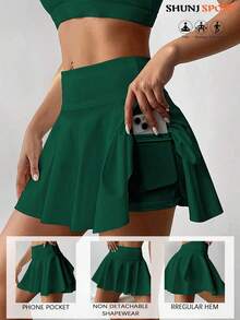 Pantalón falda de tenis de cintura alta blanco, pantalón corto/falda 2 en 1 antideslumbrante para golf/bádminton/fitness con bolsillos, falda pantalón deportiva de verano para yoga, correr al aire libre, nueva ropa de mujer en negro - Verde Oscuro - Ver 7