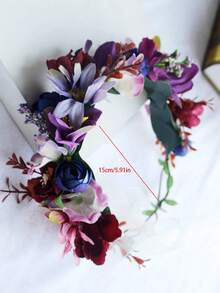 1pc Purple And Blue Floral Wreath, Bohemian Style Flower Crown Headpiece, Wedding Bridal Hairband, Suitable For Wedding, Beach, Festival, Photography, Women's Hair Accessory - View 6