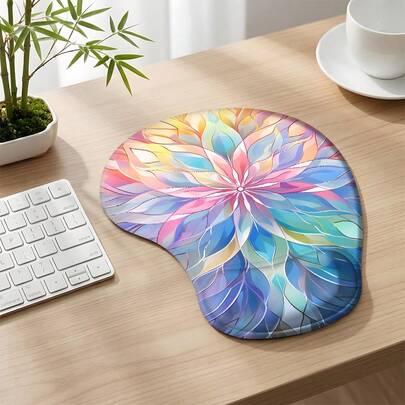 Ombre Mandala Flower Wrist Rest Mouse Pad, Non-Slip Desk Mat With Memory Foam Wrist Support For Office And Study. This Wrist Rest Mouse Pad Features A Soothing Ombre Mandala Flower Design, Creating A Calming And Elegant Atmosphere. The Memory Foam Wrist Rest Contours To The Wrist Curve, Effectively Relieving Wrist Fatigue From Prolonged Office Work Or Studying.