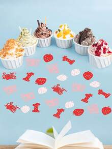 100pcs Dual-Color Strawberry Confetti, Pink Number 1 Table Decor, Suitable For Birthday Celebration Party - Multicolor - View 4