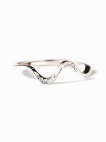 1 pieza Anillo con patrón de onda geométrica minimalista, con circonita sintética incrustada, versátil para uso diario, fiestas, regalos, accesorio de joyería - Plateado - Ver 8