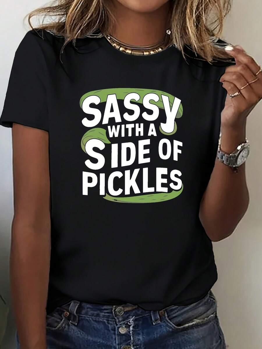 Sassy Pickles Casual Women'S T-Shirt For A Comfortable Fit - 黑色 - 查看 1