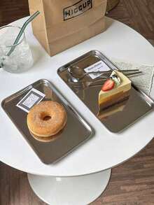 Nordic Industrial Style Stainless Steel Rectangular Tray - Metal Serving Plate Suitable For Desserts, Cakes, Coffee Shops And Home Use - Silver - View 7