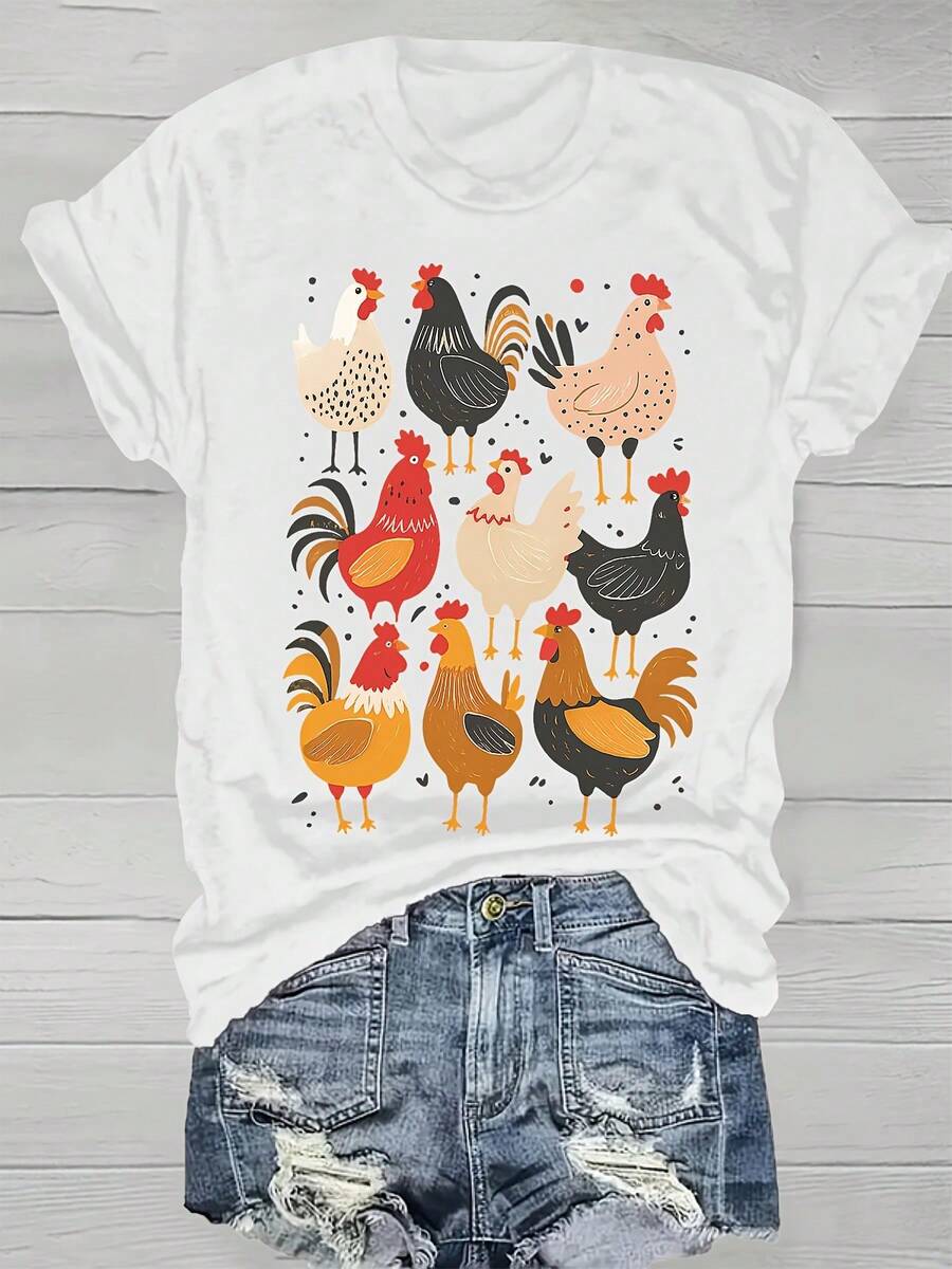 Plus Size - Women's Plus Size T-Shirt With A Comfortable Round Neck, Elegant Print, Perfect For Spring And Summer, Made Of Soft And Cozy Fabric, A Must-Have For Fashion Lovers, Plus Size T-Shirt - 白色 - 查看 1